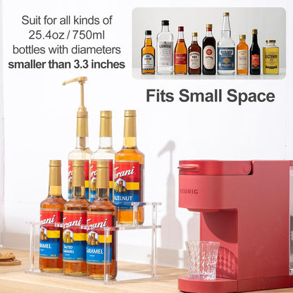 Acrylic Coffee Syrup Organizer, 2 Tier Coffee Syrup Rack (6 Bottle Capacity), Syrup Bottle Holder Stand for Coffee Bar, Kitchen Countertop Syrups, Condiments and Wine (Transparent)