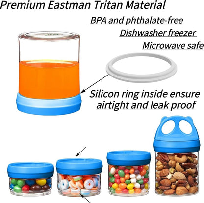 SELEWARE Portable Stackable Food Storage Containers for Snacks Formula Powder and Drinks Twist Lock System Airtight Leak-proof BPA and Phthalate Free 4 Piece Jars 31oz Blue