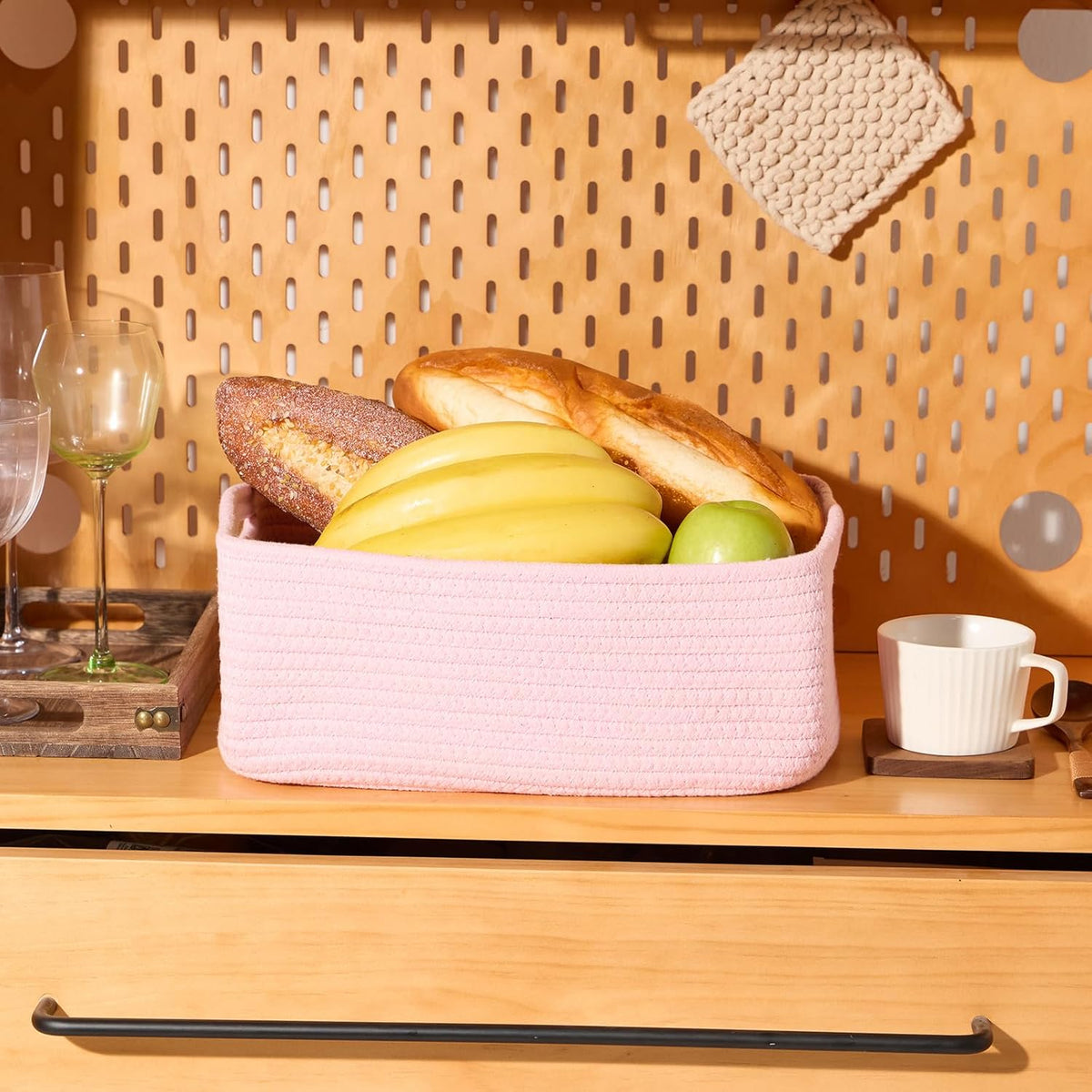 MiniArk Small Storage Baskets for Organizing | Closet Organizer Bins | Shelf Toy Basket | Woven Rope Baskets | Cube Decorative Box | Shallow Basket | L11.5xW7.5xH4.7| Brown