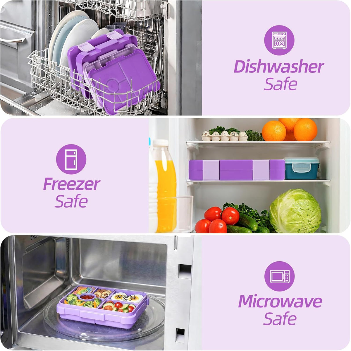 Bento Lunch Box for Kids, 6 Compartments BPA Free, Dishwasher Safe Back to School Snack Bento Lunch Containers Boxes, Ideal Portion Sizes for On-the-Go Meal, Ages 3+, School, Green Patterned