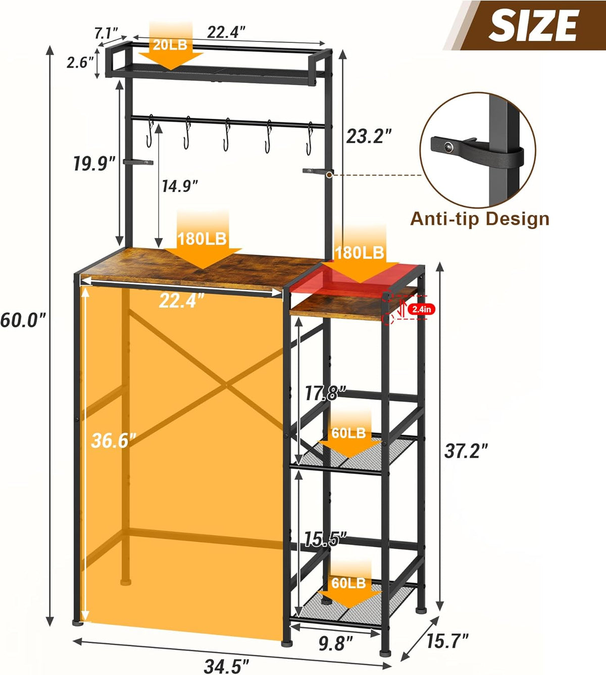 Yuyetuyo Mini Fridge Stand with Storage Shelves, Wine Cabinet, Microwave Stand, Coffee Bar, TV Stand, Bakers Rack, Beverage Refrigerator Table Adjustable for Dorm Apartment Kitchen Rustic Brown