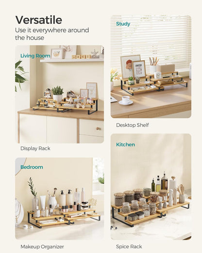 SONGMICS Display Risers, Set of 2 Engineered Wood Perfume Organizer Stand, 4-Tier Cupcake Stand Holder, Spice Rack, Shelf Risers for Figures, Dessert Shelves, Natural Beige and Cloud White UKCS216N02