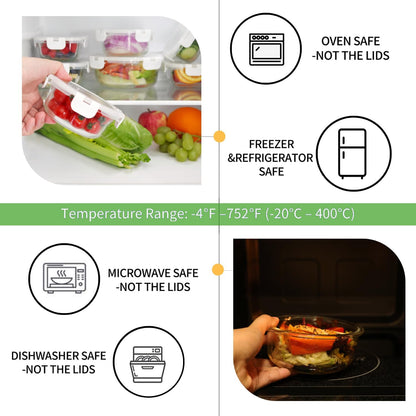 HOMBERKING 18 Piece Glass Food Storage Containers with Lids, Glass Meal Prep Containers, Airtight Lunch Bento Boxes, BPA-Free & Leak Proof, Oven, Freezer and Dishwasher Safe (9 lids & 9 Containers)
