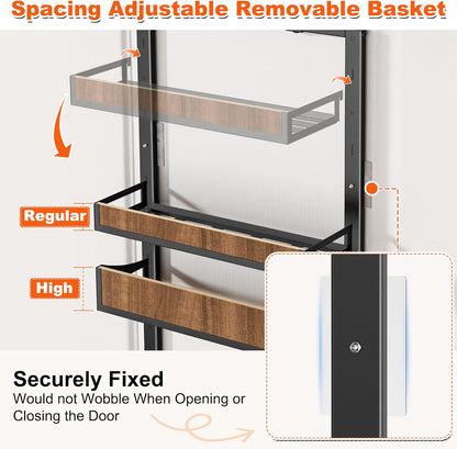 Aquzee Heavy Duty Pantry Door Organizer, 6-Tier Over the Door Pantry Organizer, 2 IN 1 Hanging Wall Mount Spice Rack, Adjustable Baskets, Spice Organization for Cabinet Kitchen Closet