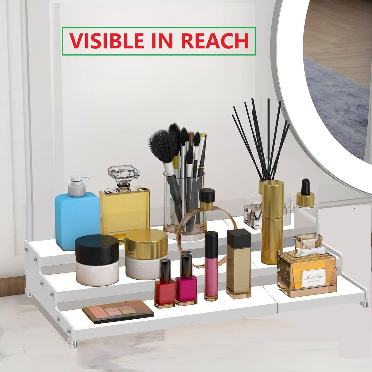 Jojocross Spice Rack Organizer for Cabinet, 3 Tier Expandable Spices Storage, Great for Kitchen Cabinets, Cupboard,Pantry and Countertop More /White