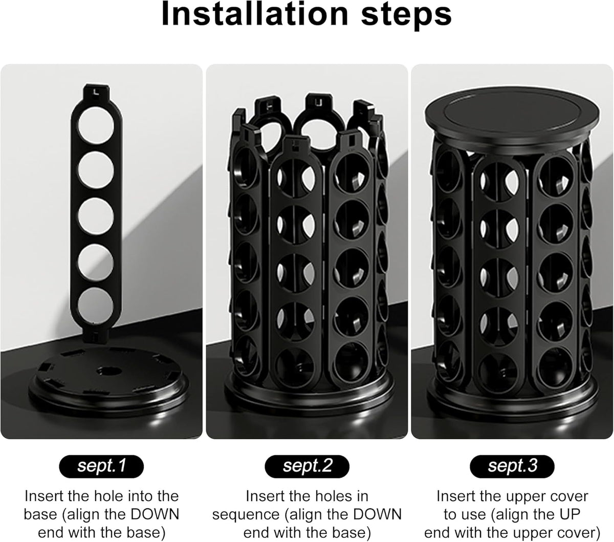 CEHNCEH K Cup Holder, Coffee Pods Holder Storage Organizer Stand Carousel Compatible with 40 Keurig K-Cup Pods, Home or Office Kitchen Counter (Black)