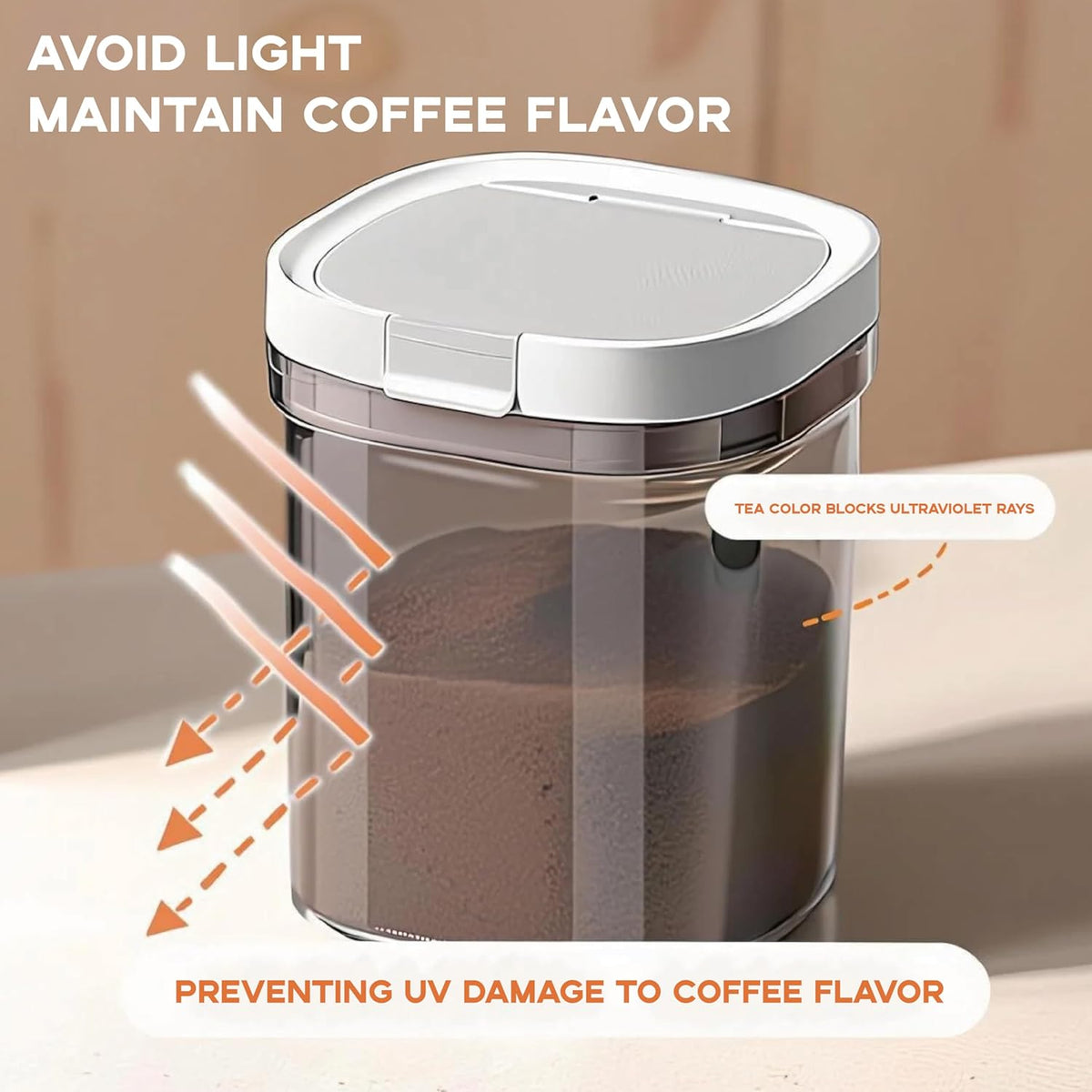 Airtight Coffee Canister, 15oz Coffee Storage Container with Scoop, Kitchen Food Storage Jar for Grounds Coffee, Beans, Tea, Sugar, Flour, Cereal, 1300ml