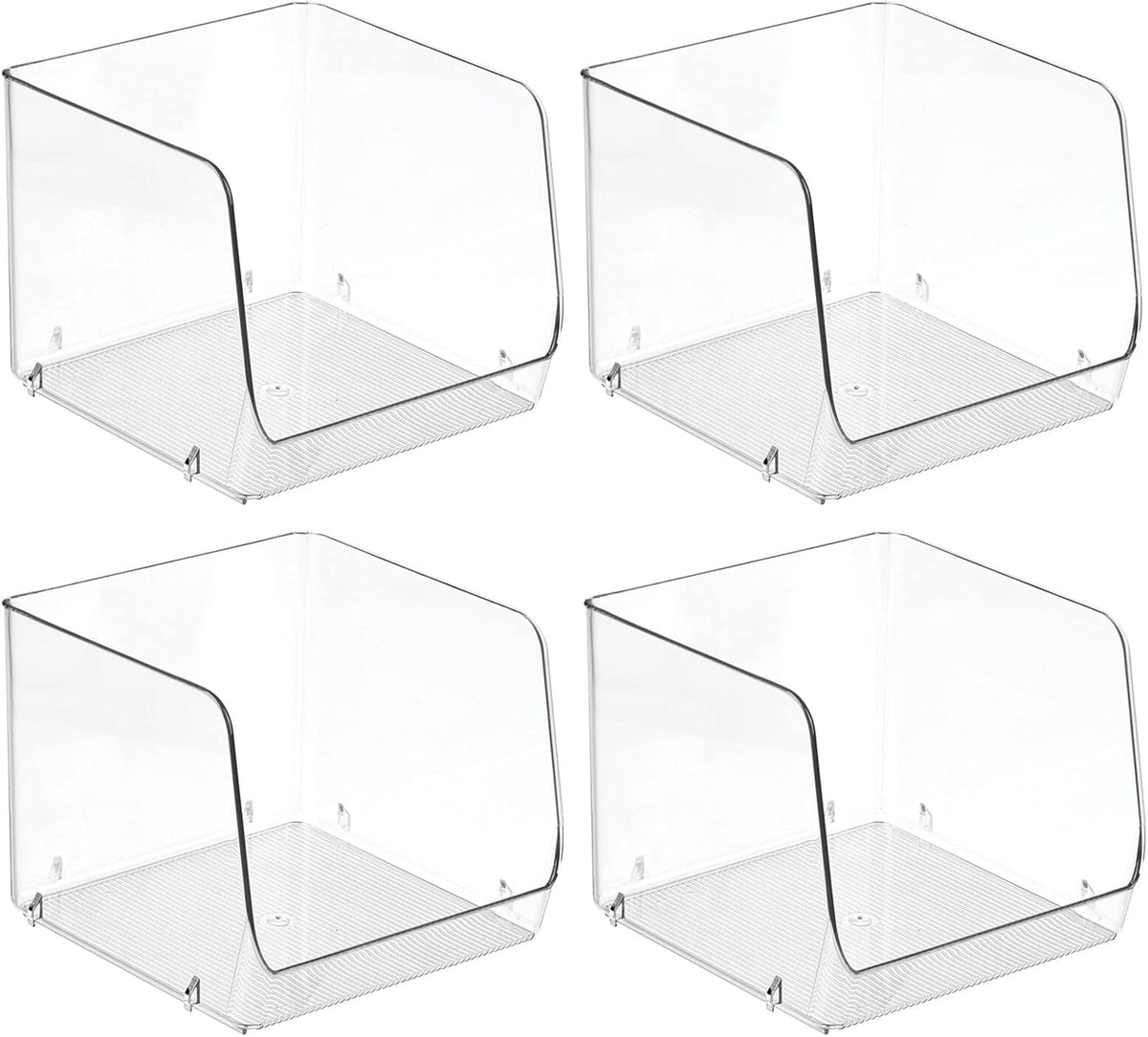 mDesign Wide Stackable Plastic Food Storage Organizer Bin Basket with Open Front for Household Kitchen Cabinets, Pantry, Offices, Closets, Bedrooms, Bathrooms - 10.2" Wide, 2 Pack - Clear