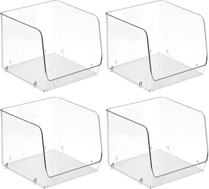 mDesign Wide Stackable Plastic Food Storage Organizer Bin Basket with Open Front for Household Kitchen Cabinets, Pantry, Offices, Closets, Bedrooms, Bathrooms - 10.2" Wide, 2 Pack - Clear