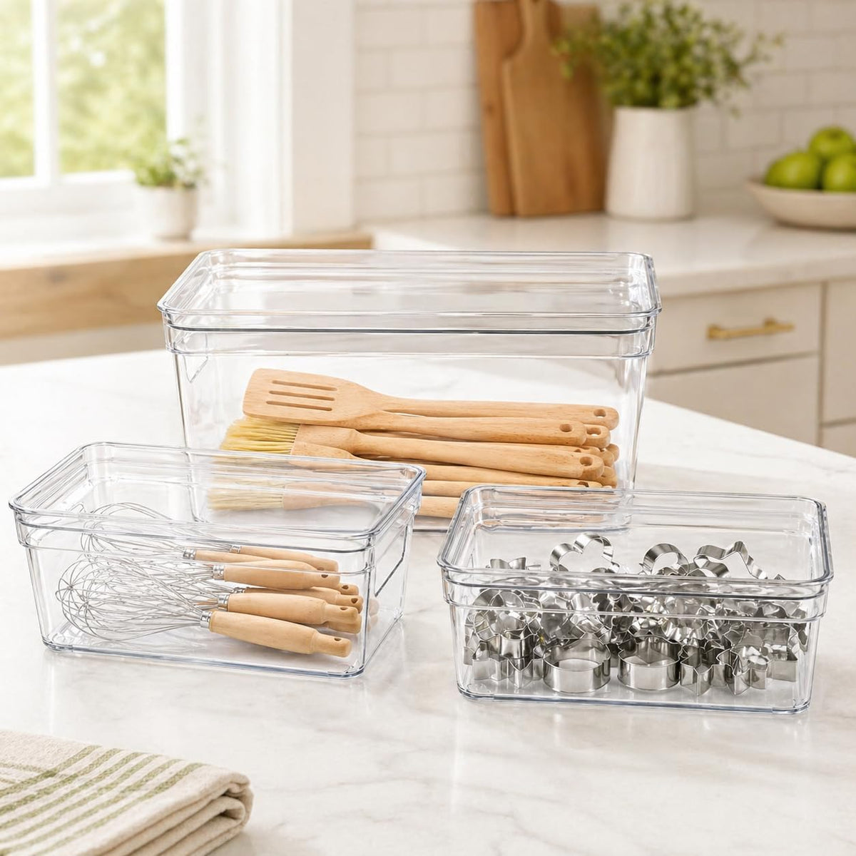 Baking Supplies Storage Containers 3Pc,Baking Kits with Handles&Lid for Adult,Stackable Bakeware Organizer Storage Bins,BPA Free Baking Accessories,Kitchen,Pantry Storage and Organization Box