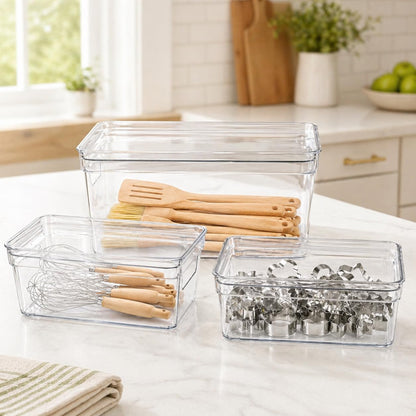 Baking Supplies Storage Containers 3Pc,Baking Kits with Handles&Lid for Adult,Stackable Bakeware Organizer Storage Bins,BPA Free Baking Accessories,Kitchen,Pantry Storage and Organization Box
