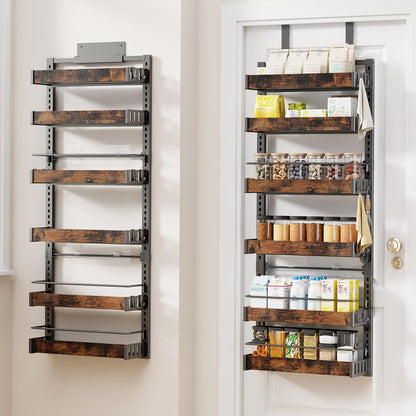 8 Tier Over The Door Pantry Organizer, 2 IN 1 Wall Mount or Metal Hanging Spice Rack for Pantry Organizers and Storage, Seasoning Shelves，Adjustable Basket with Hooks for Kitchen Cabinet and Closet