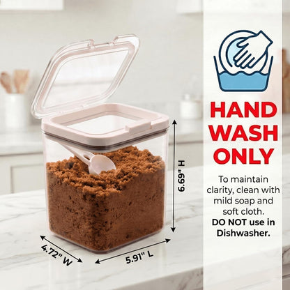 Brown Sugar Container Airtight, 2QT/1.9L Brown Sugar Keeper Storage with Spoon and Terracotta Saver, Canister for Powdered Sugar, Stackable One-Touch Opening Household Saver Organization