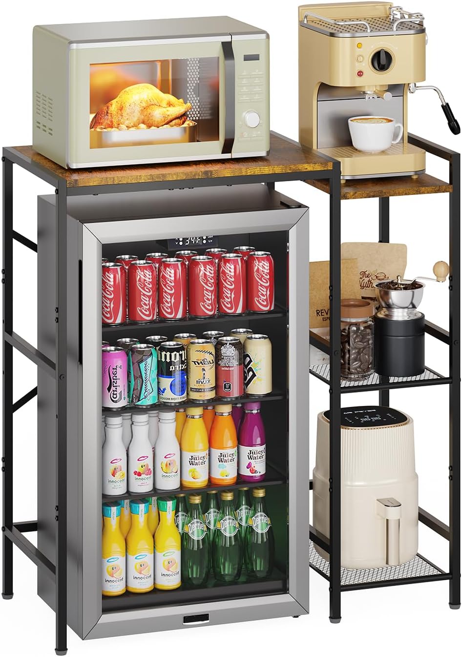 Yuyetuyo Mini Fridge Stand with Storage Shelves, Wine Cabinet, Microwave Stand, Coffee Bar, TV Stand, Bakers Rack, Beverage Refrigerator Table Adjustable for Dorm Apartment Kitchen Rustic Brown