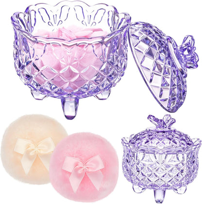 Tioncy 3 Pcs Large Body Powder Puff and Container Valentine's Day gift Powder Container with Puff Crystal Case Soft Washable Reusable Velour Face Body Glitter Wet Dry Makeup (Classic,Clear)