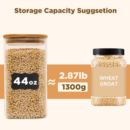 SHOWIN Glass Food Storage Jars Square 37oz, 4 Pack Glass Jars With Bamboo Lids, Kitchen Storage Containers For Spice, Candy, Cookie, Storage For Pantry Organizers
