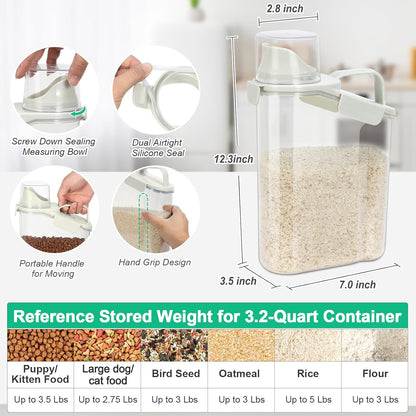 TBMax Rice Container Cereal Storage Container 2 Pack 5 Lbs, Kitchen Pantry Dry Food Storage Holder with Easy-Pouring Spout & Handy Cup, Small Pet Dog Cat Food Dispenser for Daily Feeding -Grey