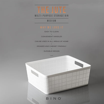 BINO | Woven Plastic Basket | Small (Natural), 5-Pack | THE JUTE COLLECTION | Home Organization, Space - Saving Storage, Stylish Design | Jute Basket | Plastic Storage Basket