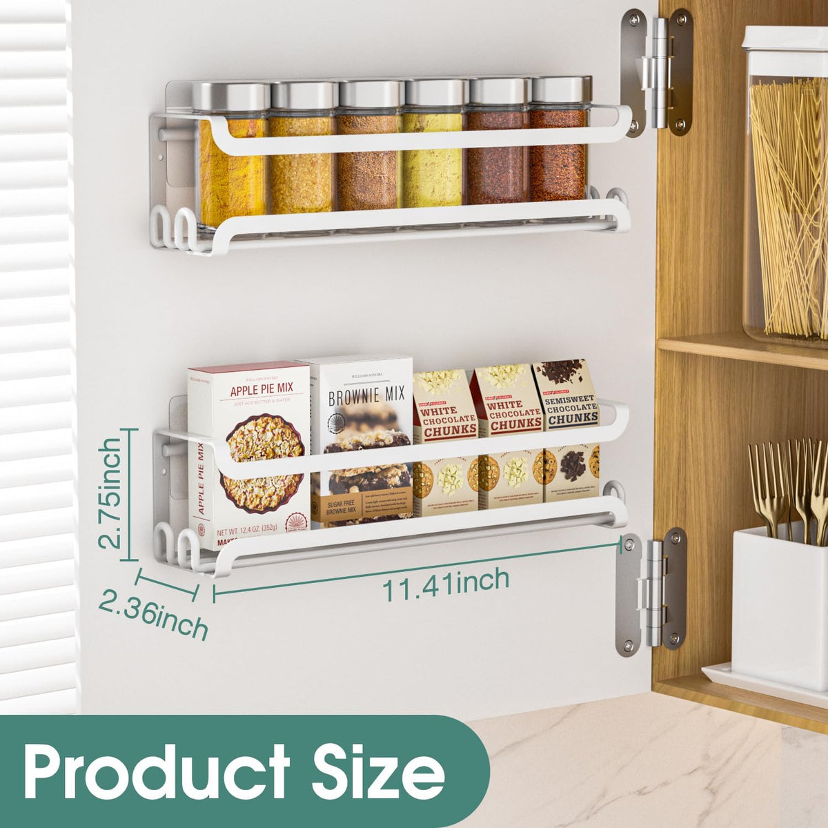 LUCYCAZ Wall Mounted Spice Rack with 8 Hooks, Spice Organizer Shelf for Stove Cabinet Pantry Door,Screw or Adhesive Spice Shelf Hanging Wall Spice Rack in Kitchen and RV (Black)