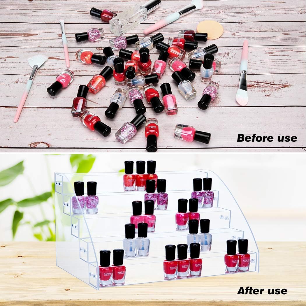 KINGROW Nail Polish Organizer Holder Rack 6 Layers Acrylic Display Shelf For Eyeglasses Essential Oils Ink Storage Holds Up to 96 Bottles (Fit 1-2oz Bottles)