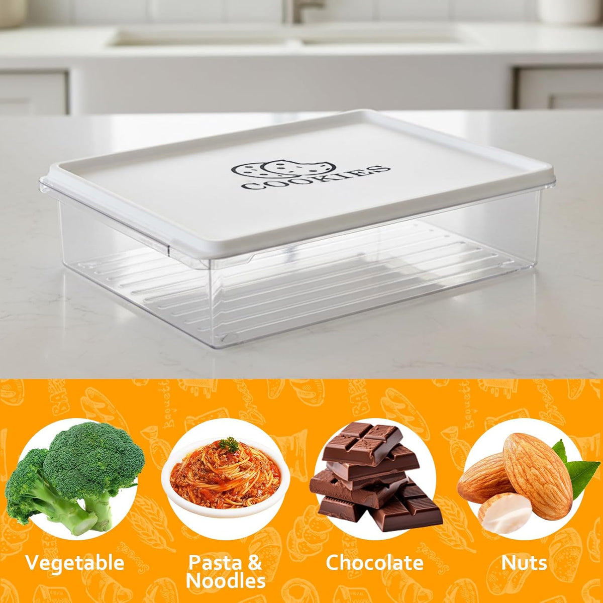 2 Pack Cookie Storage Container Airtight,BPA-Free Cookie Carrier,Stackable Plastic Cookies Jar,Cookies Holder Box Drawer Keeper for Baked Biscuits,Seafood,Vegetables,Desserts, Snacks,Dumplings