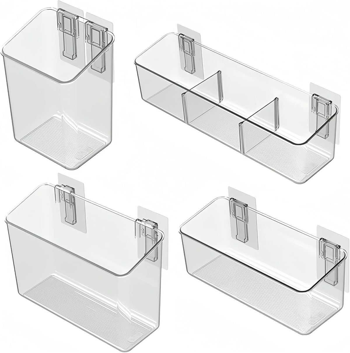 vacane Plastic Adhesive Mount Over Cabinet Door Organizer, Wall Organization Container Makeup Organizer Hanging Basket Bins for Kitchen, Pantry, Craft Room, Office, Space Saving Holder