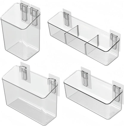 vacane Plastic Adhesive Mount Over Cabinet Door Organizer, Wall Organization Container Makeup Organizer Hanging Basket Bins for Kitchen, Pantry, Craft Room, Office, Space Saving Holder