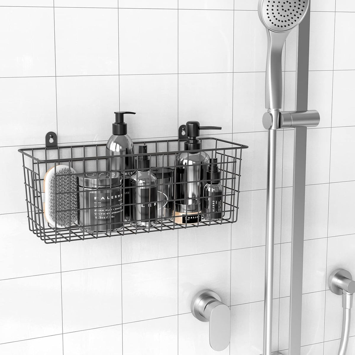 MaraFansie [Extra Large] Wire Basket Hanging Wall Organizer Cabinet Storage Basket Wall Mounted Shelves Rustic Farmhouse Decor for Home Kitchen Bathroom, BLACK