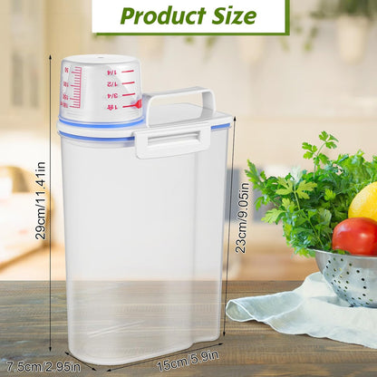 3 Pcs Rice Storage Containers (4 Lbs / 2 Kg Each) – Airtight BPA-Free ABS Plastic Dispenser with Measuring Cup & Pour Spout for Rice, Cereal, Pet Food, and More (Blue + Clear)