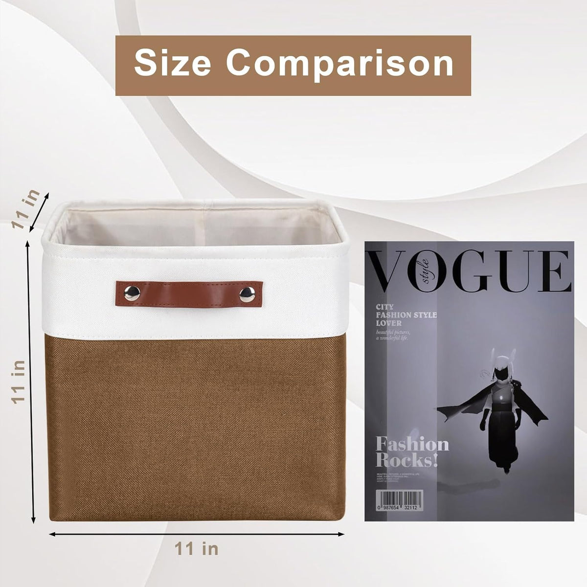 Bagnizer Large Fabric Storage Baskets | 50L Storage Bins, Decorative Linen Closet Baskets with Handles for Organizing, Shelf, Toys, Clothes, Home, Office, Nursery, 17x12x15Inches (Grey&White)