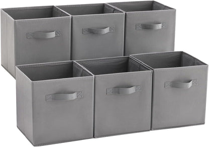 MAX Houser Fabric Storage Bins Cubes Baskets Containers with Dual Plastic Handles for Home Closet Bedroom Drawers Organizers, Flodable, Blue, Set of 4