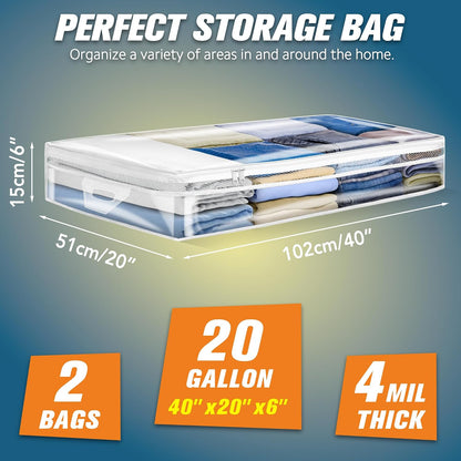 HIBAG 20 Gallon Large Storage Bag for Clothes, Zipper Clothing Storage Bag, Clear Organizer with Reinforced Handles, for Comforters Blankets Pillows Bedding