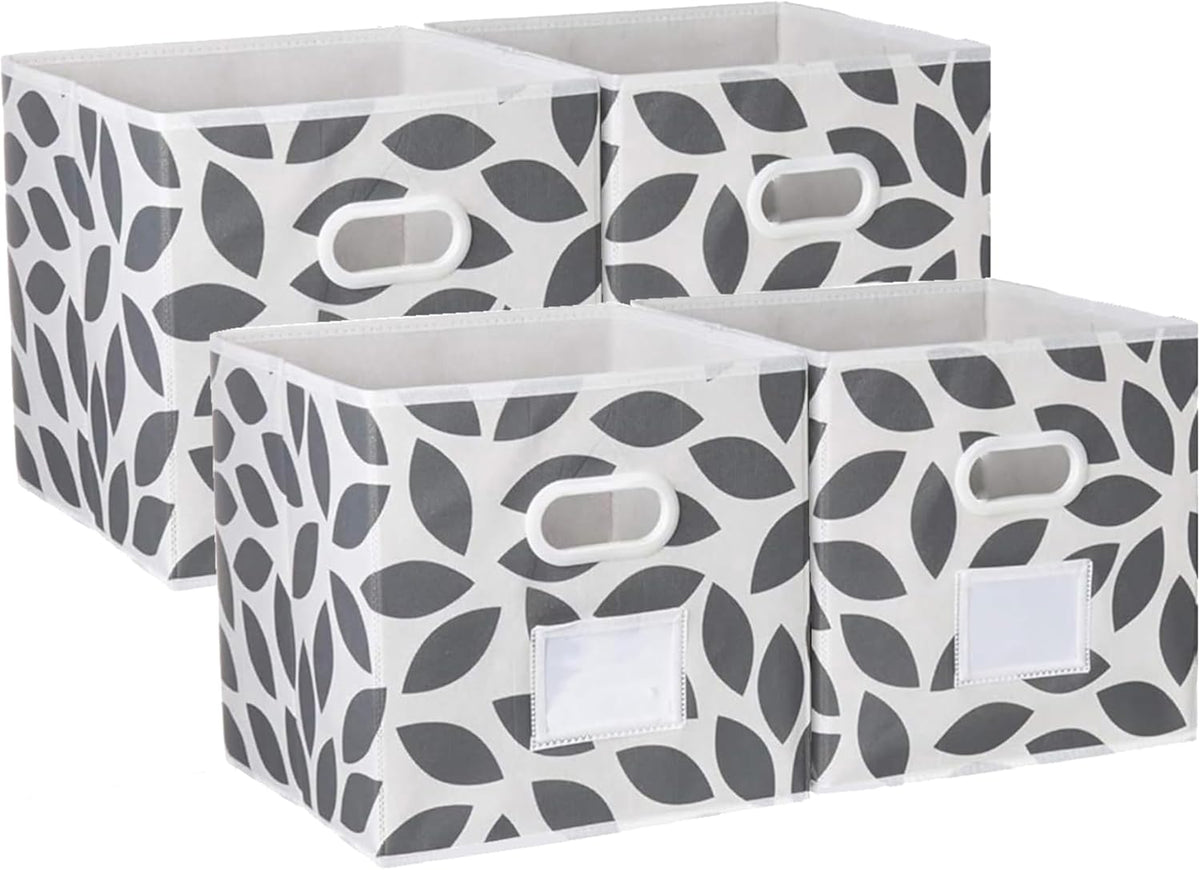 MAX Houser Fabric Storage Bins Cubes Baskets Containers with Dual Plastic Handles for Home Closet Bedroom Drawers Organizers, Flodable, Blue, Set of 4