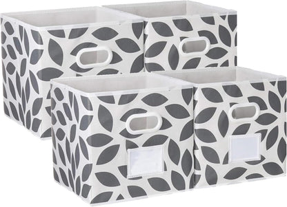 MAX Houser Fabric Storage Bins Cubes Baskets Containers with Dual Plastic Handles for Home Closet Bedroom Drawers Organizers, Flodable, Blue, Set of 4