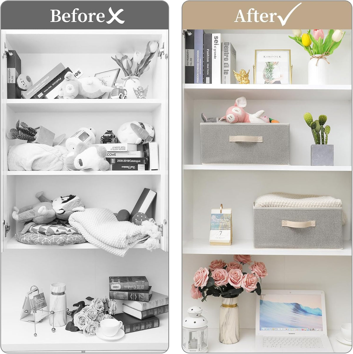 Storage Baskets, 11-Inch Woven Fabric Bins, Storage Cubes with Reinforced Handles, Organizer Bins for Closet Shelves, Foldable, for Toys, Clothes, Natural Beige (3PCS/Beige-11*11*7.8inch)