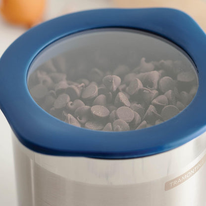 Tramontina 4-Piece Food Storage Containers with Silicone Lids, Stainless Steel Reusable Canister Set, Kitchen Pantry Organizer for Oats, Flour, Cereal, Sugar, Snacks (Blue)