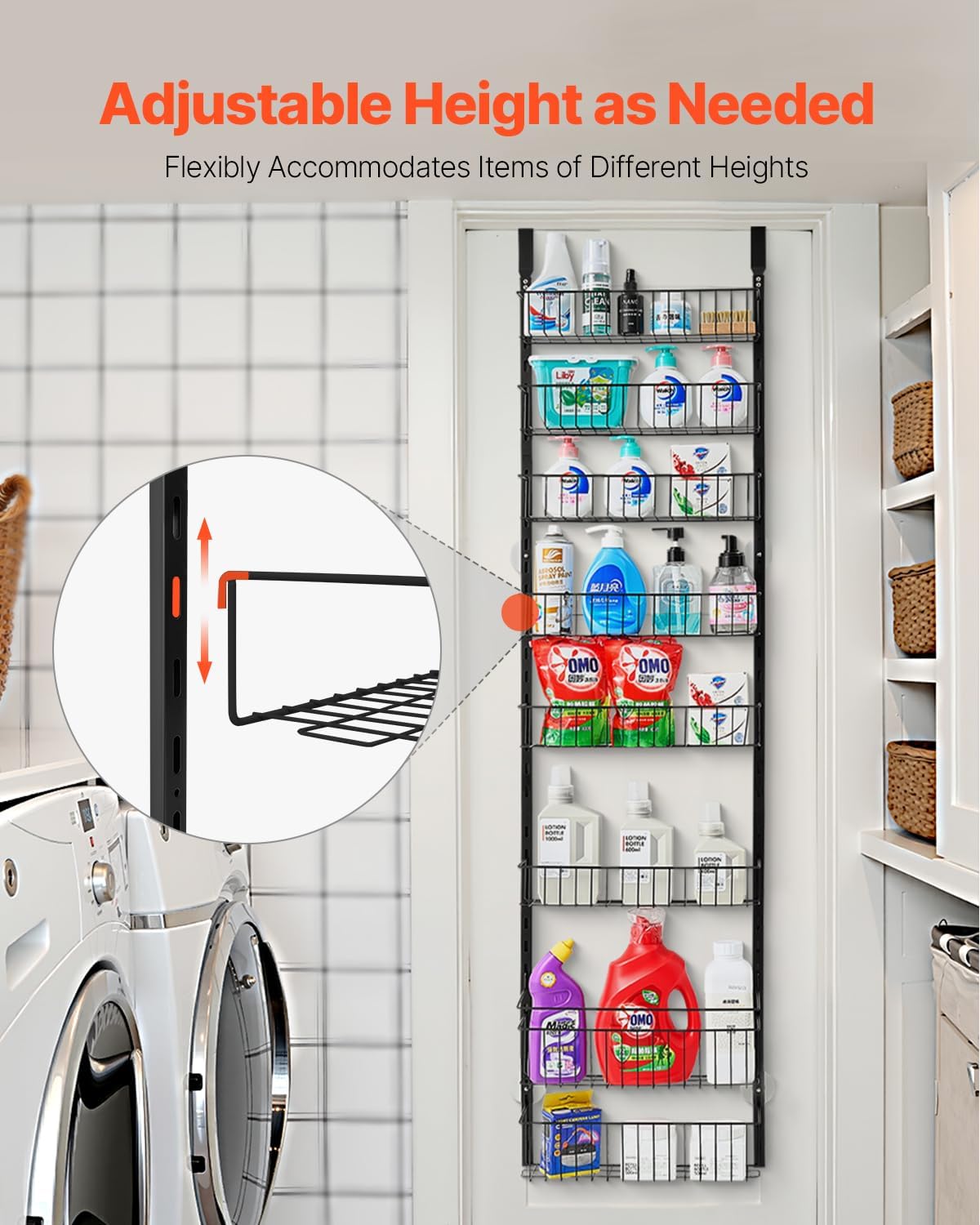 VEVOR Over the Door Pantry Organizer, 10-Tier Pantry Organization and Storage, Heavy-Duty Steel Hanging Spice Rack, Adjustable Wall Seasoning Shelves, for Home Kitchen Laundry Room Bathroom, White