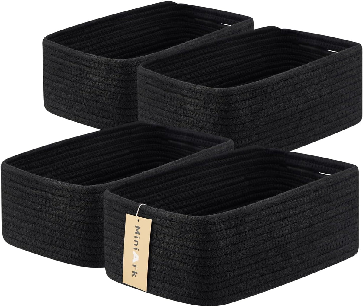 MiniArk Small Storage Baskets for Organizing | Closet Organizer Bins | Shelf Toy Basket | Woven Rope Baskets | Cube Decorative Box | Shallow Basket | L11.5xW7.5xH4.7| Brown