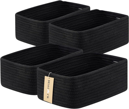 MiniArk Small Storage Baskets for Organizing | Closet Organizer Bins | Shelf Toy Basket | Woven Rope Baskets | Cube Decorative Box | Shallow Basket | L11.5xW7.5xH4.7| Brown