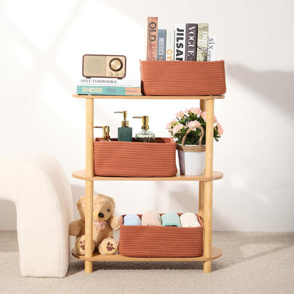 MiniArk Small Storage Baskets for Organizing | Closet Organizer Bins | Shelf Toy Basket | Woven Rope Baskets | Cube Decorative Box | Shallow Basket | L11.5xW7.5xH4.7| Brown