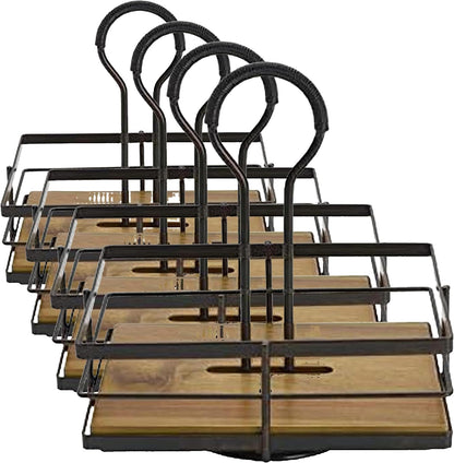 Gourmet Basics by Mikasa Nova Rotating Condiment Caddy, Handcrafted Iron and Acacia Wood Table Organizer with Spinning Platform and Carrying Handle, Contemporary Black Finish, 8.75 x 7 x 9.25 Inches