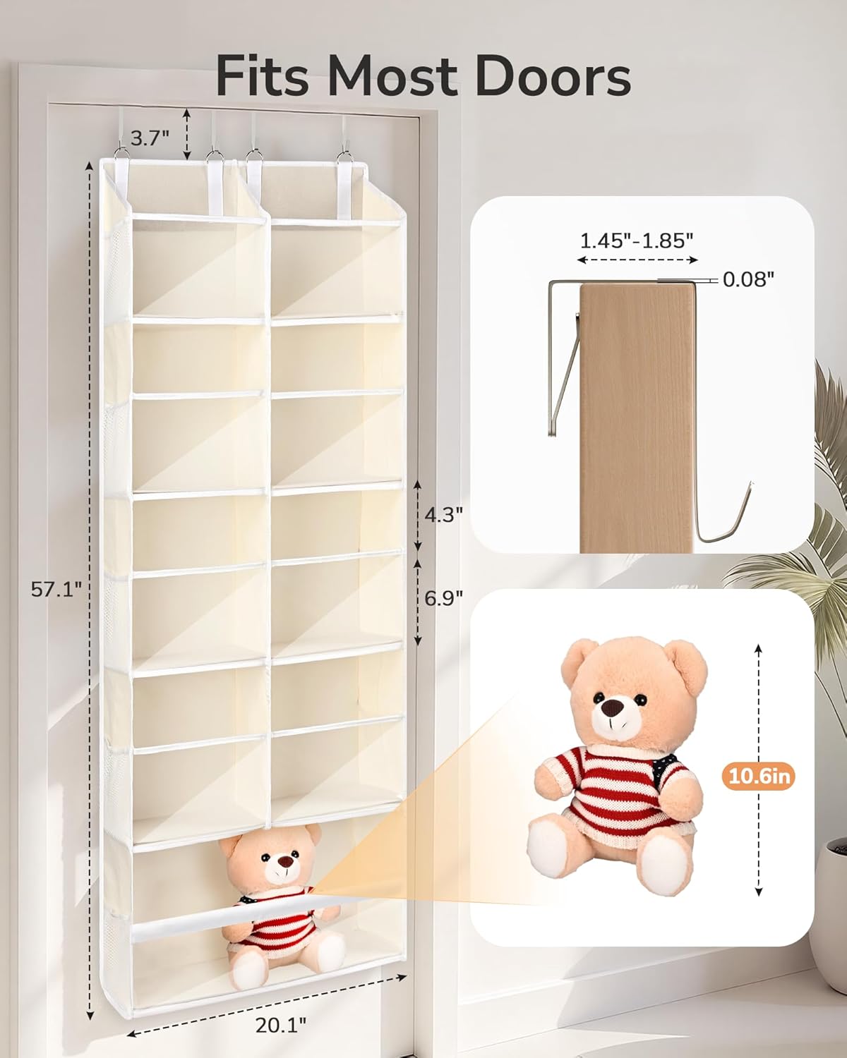 ULG Over The Door Organizer with 6 Large Pockets 12 Side Pockets, 50lbs Weight Capacity Door Hanging Organizer for Bedroom, Bathroom, Pantry, Nursery Storage, Beige