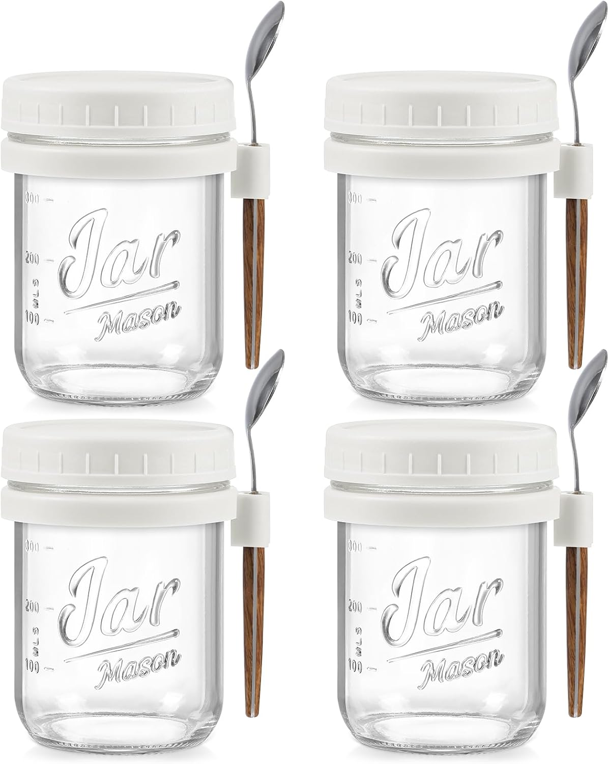 4 Pack Overnight Oats Containers with Lids and Spoons, 16 oz Glass Mason Jars with Airtight Lids, Overnight Oats Jars for Milk, Cereal, Fruit