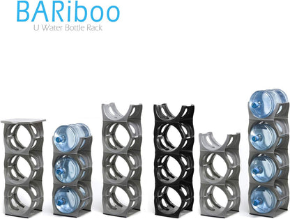 Bariboo Stackable Water Bottle Storage Rack Best Water Jugs 5 Gallon Organizer. Jug Holder for Kitchen, Cabinet and Office Organizing. Reinforced Polypropylene (Silver, 4 No Shelf)