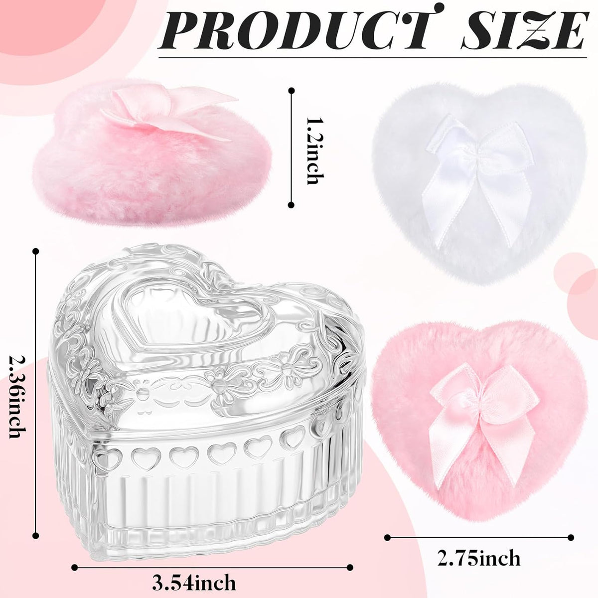 Tioncy 3 Pcs Large Body Powder Puff and Container Valentine's Day gift Powder Container with Puff Crystal Case Soft Washable Reusable Velour Face Body Glitter Wet Dry Makeup (Classic,Clear)