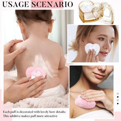 Tioncy 3 Pcs Large Body Powder Puff and Container Valentine's Day gift Powder Container with Puff Crystal Case Soft Washable Reusable Velour Face Body Glitter Wet Dry Makeup (Classic,Clear)