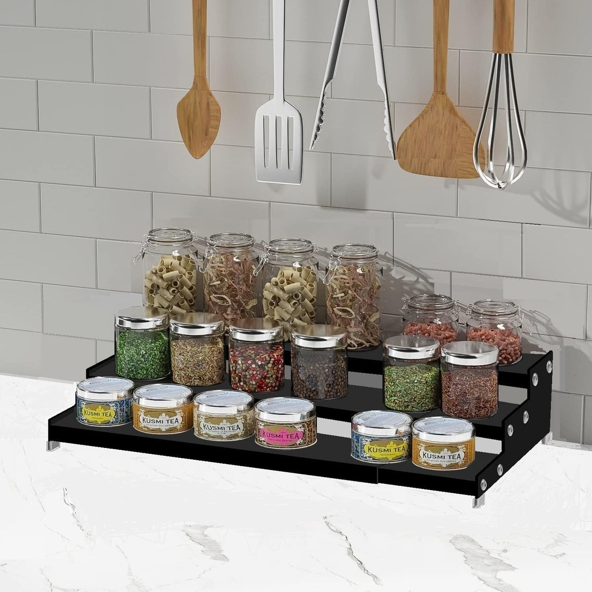 Jojocross Spice Rack Organizer for Cabinet, 3 Tier Expandable Spices Storage, Great for Kitchen Cabinets, Cupboard,Pantry and Countertop More /White
