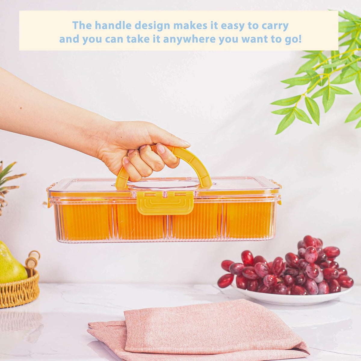 Patent Design Ribbed Snackle Box Container Snack Container Divided Serving Tray with Lid and Handle, 8 Divider Portable Snacklebox for Travel Beach for Charcuterie Veggie Fruit Candy,1 Pack