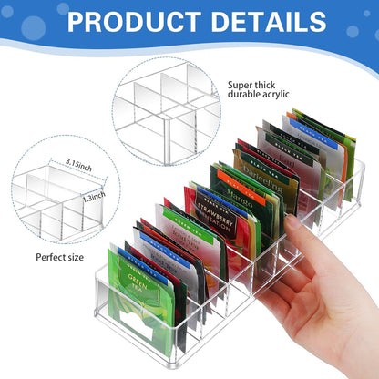 Cinnvoice 4 Pcs Tea Bag Storage Acrylic Clear Tea Drawer Organizer for Drawers, Kitchen, Cabinets, Pantry, Countertops Tea Organizer