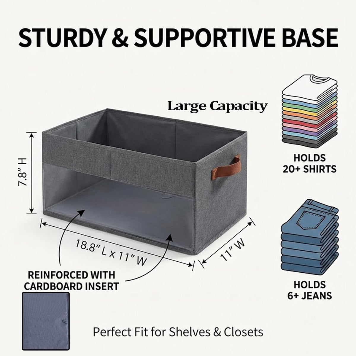 4 Pack Large Capacity Closet Storage bins, Foldable Storage Bins for Shelves, Large Fabric Closet Organizers with Handles for Clothing, Toys, Books, Shelves